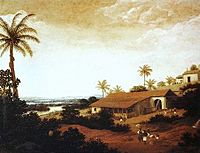 View of a sugar-producing farm (engenho) in colonial Pernambuco by Dutch painter Frans Post (17th century) Engenho com capela.jpg