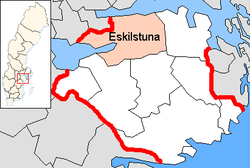 Община Ескилстюна на картата на лен Сьодерманланд, Швеция