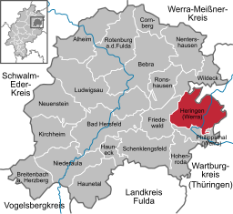 Läget för Heringen (Werra) i Landkreis Hersfeld-Rotenburg