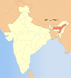 Location of Assam (marked in red) in India