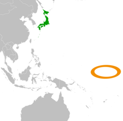 JapanとKiribatiの位置を示した地図