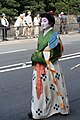 Actors portraying Nara period court women draped in Japanese style Pibo