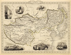 Map of the northern and western part of the Chinese Empire - "Tibet, Mongolia, and Manchuria", from Tallis' atlas of the world (1851) John-Tallis-1851-Tibet-Mongolia-and-Manchuria-33621.jpg