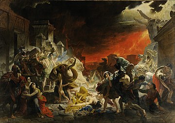 Peinture d'histoire néoclassique représentant le dernier jour de Pompéi.