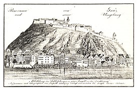 Die Altstadt und der Schlossberg um 1830, Zeichnung und Lith. von Kuwasseg
