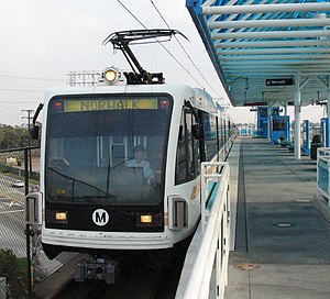 A train of the Los Angeles Metro's Green Line ...