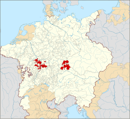 Locatie van de Palts binnen het Heilige Roomse Rijk in 1618.