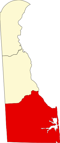 map of Delaware highlighting Sussex County