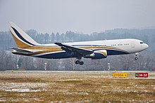 A Boeing 767-200 airplane similar to the one Drake acquired in 2020 MidEast Jet Boeing 767-29NER - N767KS - ZRH (24004583063).jpg