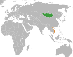 Карта с указанием местоположения Монголии и Вьетнама