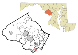 Монтгомери, штат Мэриленд, зарегистрированные и некорпоративные районы, Friendship Village Highlighted.svg