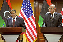 U.S. Defence Secretary Leon Panetta and Transitional Libyan Prime Minister Abdurrahim El-Keib, conduct a press conference in Tripoli, Libya on Dec. 17, 2011. Panetta and El-Keib.jpg