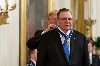 President Donald Trump awarding retired four-star general Jack Keane with the Presidential Medal of Freedom, 2020