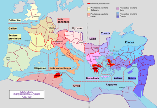 Carte de la division administrative de l'Empire en 395