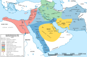 Territorial control in the caliphate c. 686, during the Second Fitna