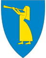 3437 Sel Sagnfiguren Pillarguri i gult på blå bunn varsler med lur skottenes posisjon ved Slaget ved Kringen i 1612.