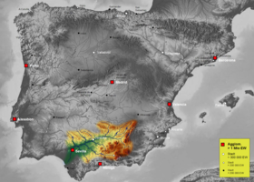 Mapa físico de la cuenca hidrográfica del Guadalquivir.