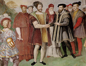 Таддео Цуккаро. Франциск I и Карл V, в присутствии папы Павла III, заключают перемирие в Ницце