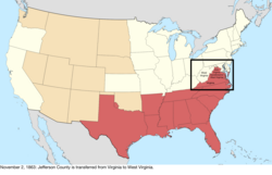 Map of the change to the United States in central North America on November 2, 1863