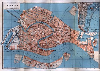 English: Venice: Italy: 1913 map of city center