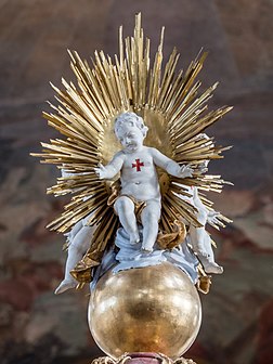 L'Enfant Jésus, sur le maître-autel de la basilique de Vierzehnheiligen (Bavière). (définition réelle 3 888 × 5 184)