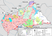 Current military situation in Central African Republic War in Central African Republic.svg