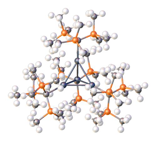 Estructura de [InC(tms)₃]₄, en In(I) tetraedranè (gris fosc = In).[3]