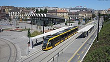 CAF Tram on Line 17 at Szell Kalman Square 17-es villamos (2211).jpg