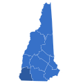 Vainqueur démocrate par comté : Kelly en bleu.