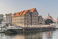 A large granary in Bydgoszcz, Poland, on the Brda River