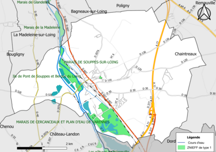 Carte des ZNIEFF de type 1 de la commune.