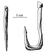 Pequeños útiles de hueso del Paleolítico superior: aguja de coser y anzuelo