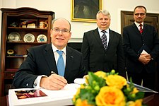 The Prince of Monaco visiting the Senate of Poland in 2012 Albert II Prince of Monaco Senate of Poland 01.JPG