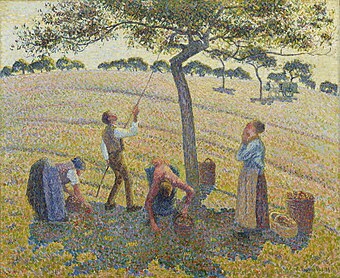 Les chataigniers a Osny (1888) by anarchist painter Camille Pissarro is a notable example of blending anarchism and the arts. Apple Harvest by Camille Pissarro.jpg