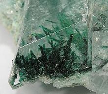 Gypsum with inclusions of green atacamite from Peru