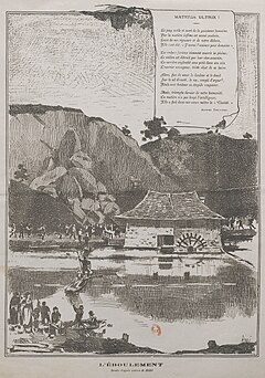 An illustration entitled L'éboulement (The landslide) and representing the Boël disaster.