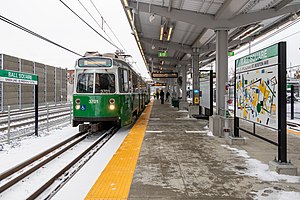 A light rail station under construction in an urban area