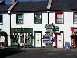 The junction at the centre of Ballyvaughan, still featuring the full signpost.