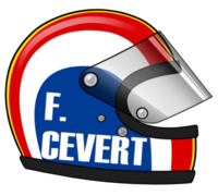 Côté droit du casque intégral du pilote parisien François Cevert, le petit prince, vainqueur du Grand Prix des États-Unis 1971 sur Tyrrell-Ford-Cosworth, champion de France de Formule 3 1968 et deuxième des 24 Heures du Mans 1972.
