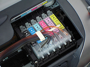 Ink tubes connected to the printer cartridges