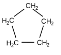 Formula di struttura del ciclopentano (un cicloalcano), un esempio di catena carboniosa ciclica