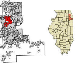 Location of Naperville in Will and DuPage counties in Illinois