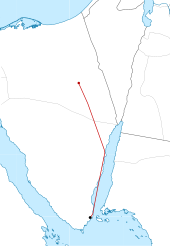 The route of the aircraft. The black dot indicates the starting point of the flight; the red dot indicates the last position at which the aircraft was tracked. Flight 7K9268 crash.svg