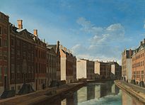 Gerrit Berckheyde: A Herengracht kanyarulata, 1671–1672, nagy hangsúllyal az építészetre és a perspektívára