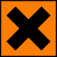 Квадратная оранжевая наклейка с черным крестом на ней.