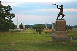 Monument of a soldier holding a clubbed rifle at Gettysburg