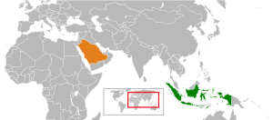 Mapa indicando localização da Arábia Saudita e da Indonésia.
