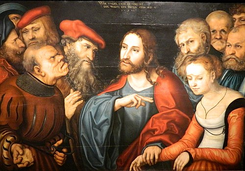 Kristo kaj la adulta virino - pentraĵo de Lucas Cranach la Maljuna
