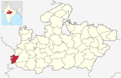 मध्यप्रदेश राज्यस्य मानचित्रे अलीराजपुरनगरमण्डलम्