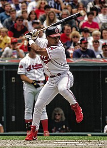 Manny Ramirez hit his first World Series home run in Game 4. Manny Ramirez 1996.jpg